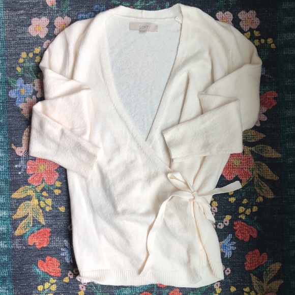 Loft Ivory Cozy Wrap Sweater, Size Medium - Picture 2 of 11